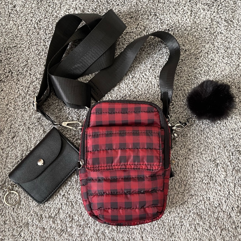 Isaac Mizrahi Plaid Red and Black Crossbody Bag